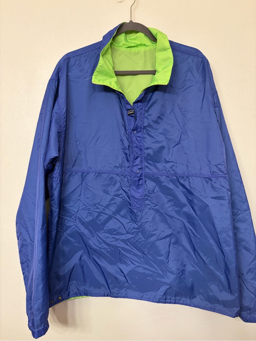 VTG Patagonia Men’s Reversible Windbreaker Pullover Blue Neon 1/2 Zip Snap XL **